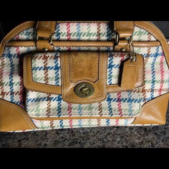 AUTHENTIC COACH WOOL TATTERSALL TOP HANDLE - Picture 1 of 8